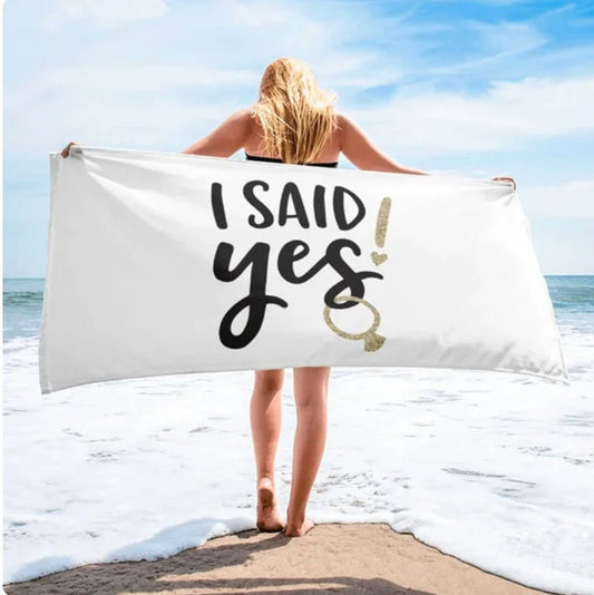 I Said Yes Pool Beach towel Wedding Engagement bride to be Bachelorette hen Party Bridal Shower Travel Honeymoon Gift swimming